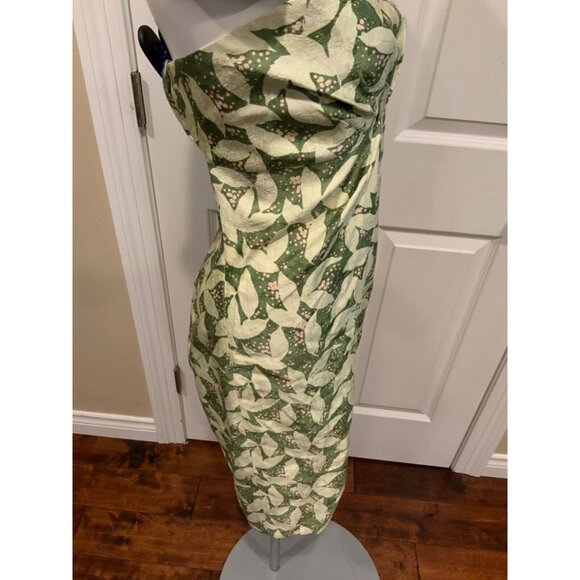 Tracy Reese Green Leaf Patterned Strapless Dress, Size 10 - Picture 2 of 5